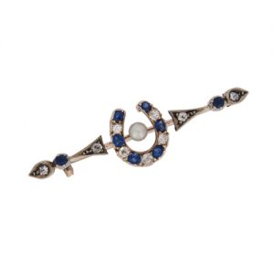 Victorian Gold Sapphire Diamond And Pearl Bar Brooch