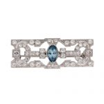 Pre Owned Gold Aquamarine And Diamond Panel Brooch