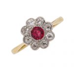 Edwardian Ruby and Diamond Classic Daisy Cluster Ring