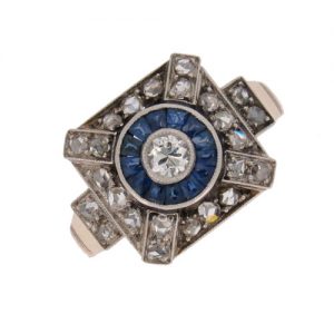 Edwardian Unusual Sapphire and Diamond Cluster Ring