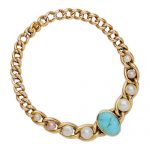 Victorian Unusual Gold Turquoise and Pearl Bracelet