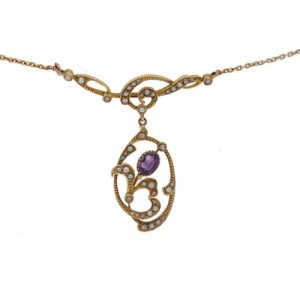 Victorian Gold Amethyst And Pearl Necklet