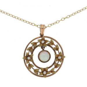 Victorian Gold Opal And Pearl Pendant