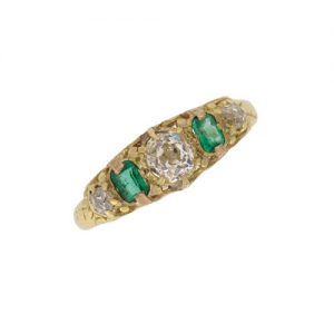 Victorian Emerald and Diamond Half Hoop Ring
