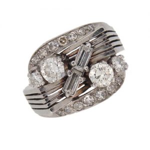 Retro Diamond and Platinum Cocktail Ring