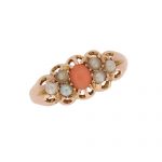 Victorian Coral and Pearl Half Hoop Ring