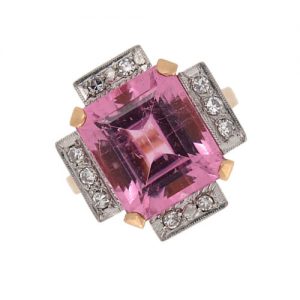 Retro Pink Tourmaline and Diamond Fancy Cocktail Ring
