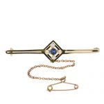Edwardian Gold Pearl and Sapphire Bar Brooch