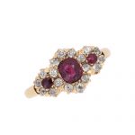 Victorian Ruby and Diamond Triple Cluster Ring