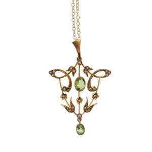 Victorian Gold Peridot and Pearl Pendant