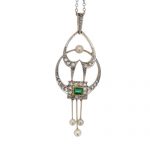 Edwardian Emerald Diamond and Pearl Pendant