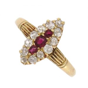 Victorian Ruby and Diamond Marquise Cluster Ring