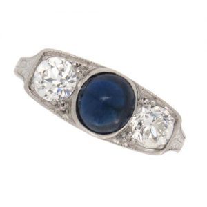 Art Deco Sapphire and Diamond Three Stone Ring