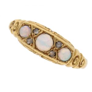 Edwardian Opal and Diamond Half Hoop Ring