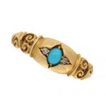 Edwardian Turquoise and Diamond Three Stone Ring