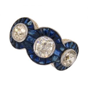 Art Deco Sapphire and Diamond Half Hoop Ring