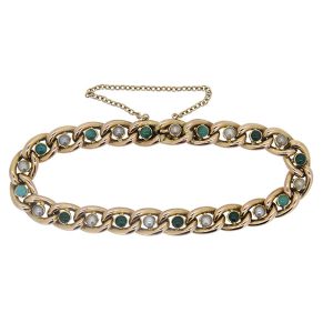 Victorian Turquoise and Pearl Gold Curb Link Bracelet