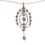 Victorian Gold Blue Paste and Pearl Pendant