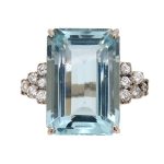 Pre Owned Aquamarine and Diamond Cocktail Ring