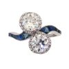 Art Deco Sapphire and Diamond Two stone Crossover Ring