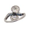 Art Deco Sapphire and Diamond Two stone Crossover Ring