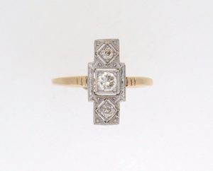 Art Deco 18ct Gold Fingerline Three Stone Diamond Ring