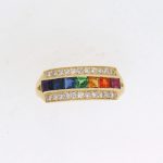 Secondhand 18ct yellow gold multi coloured Sapphire and Diamond ring (Rainbow)