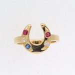 Victorian Yellow Gold Diamond,Ruby And Sapphire Horse Shoe Ring
