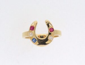 Victorian Yellow Gold Diamond,Ruby And Sapphire Horse Shoe Ring