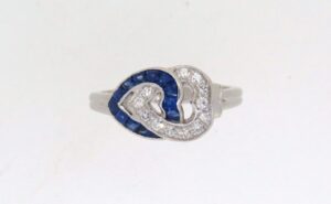 1920's Sapphire And Diamond Double Heart Ring