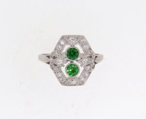 Art Deco Diamond And Demantoid Garnet Cluster Ring