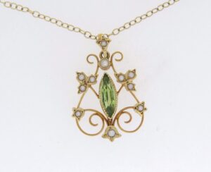 Victorian 15ct Yellow Gold Peridot And Pearl Pendant