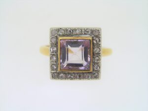 Victorian Sapphire And Diamond Square Cluster Ring