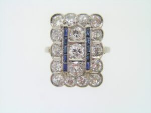 Edwardian Sapphire And Diamond Finger line Cluster Ring