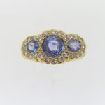 Pre Owned Triple Sapphire And Diamond Cluster Ring