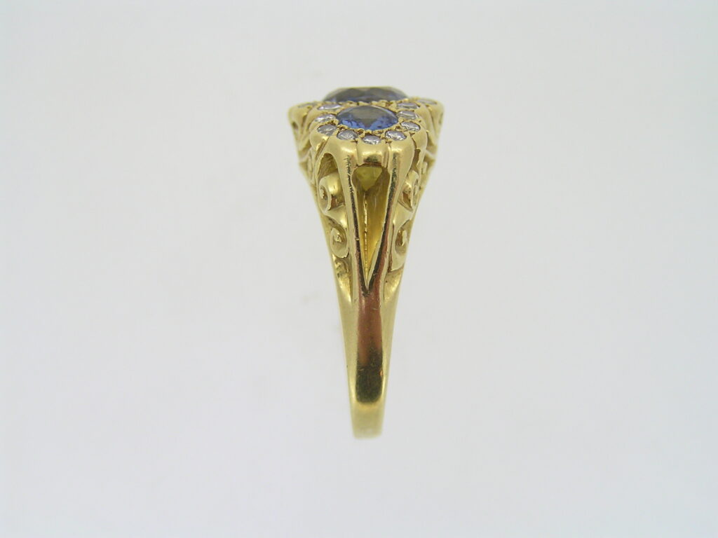 Pre Owned Triple Sapphire And Diamond Cluster Ring